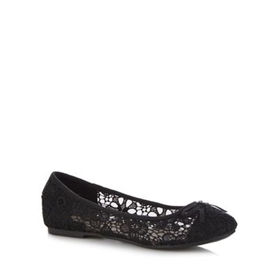 Red Herring Black floral lace slip-on shoes
